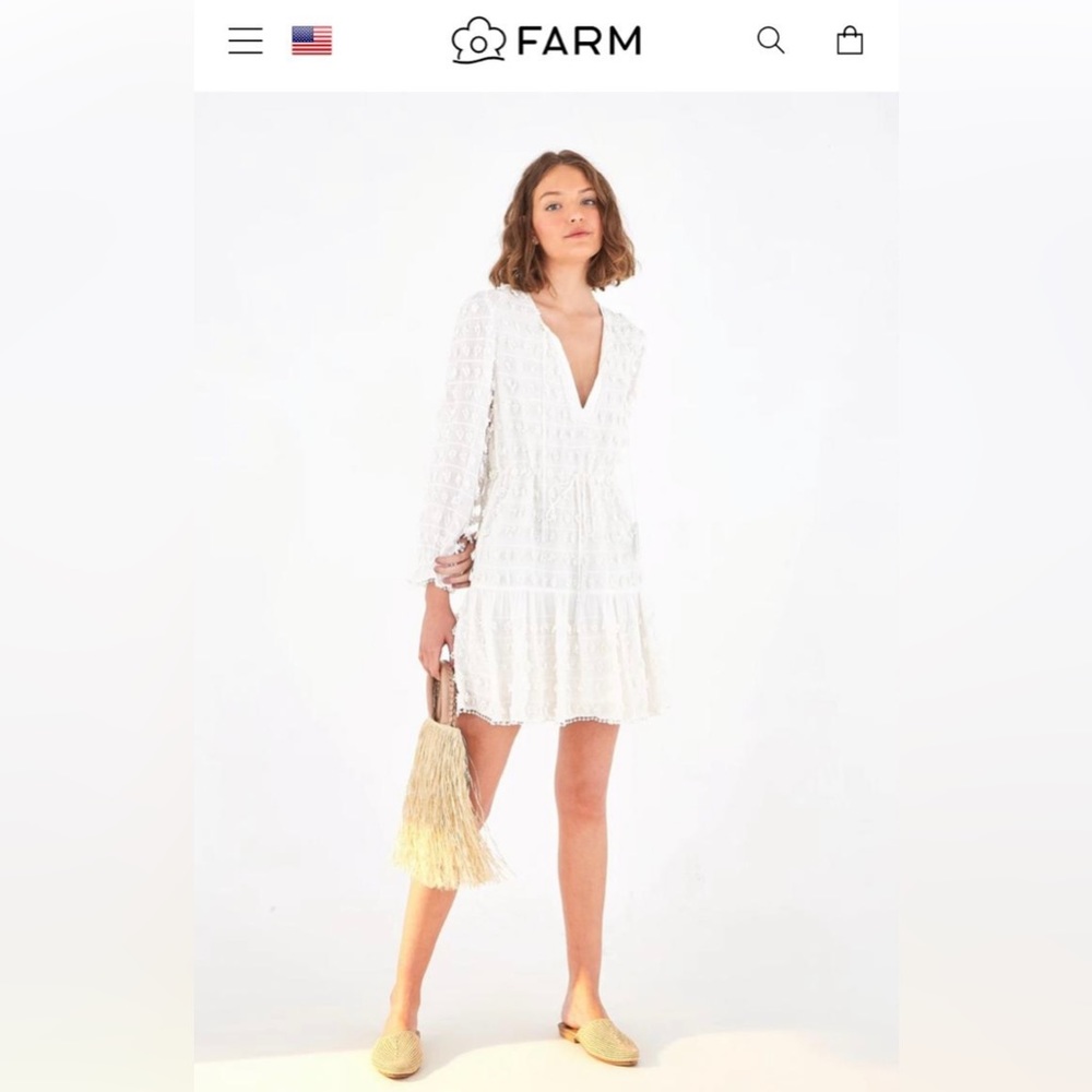 Farm Rio Fringe White Mini Dress Large